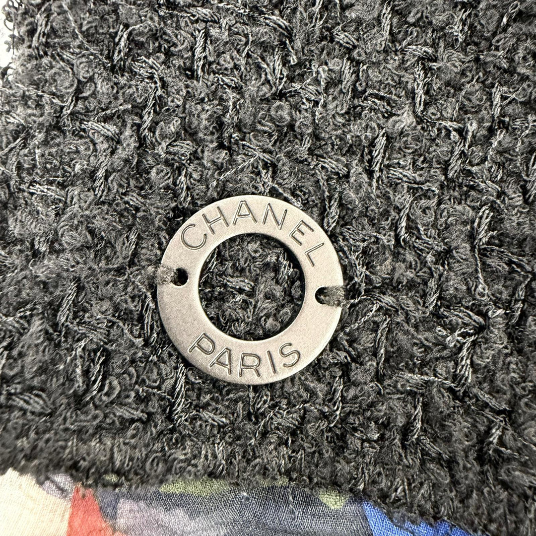 Great CHANEL set Silk-trimmed COCO Mark circle logo tweed jacket and skirt 34
