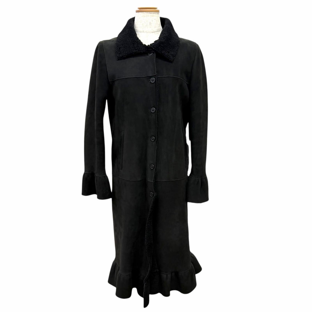 Very Good MIUMIU Mouton coat Flared design long dress black Lamb leather 40