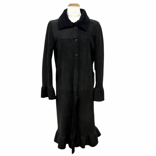 Very Good MIUMIU Mouton coat Flared design long dress black Lamb leather 40