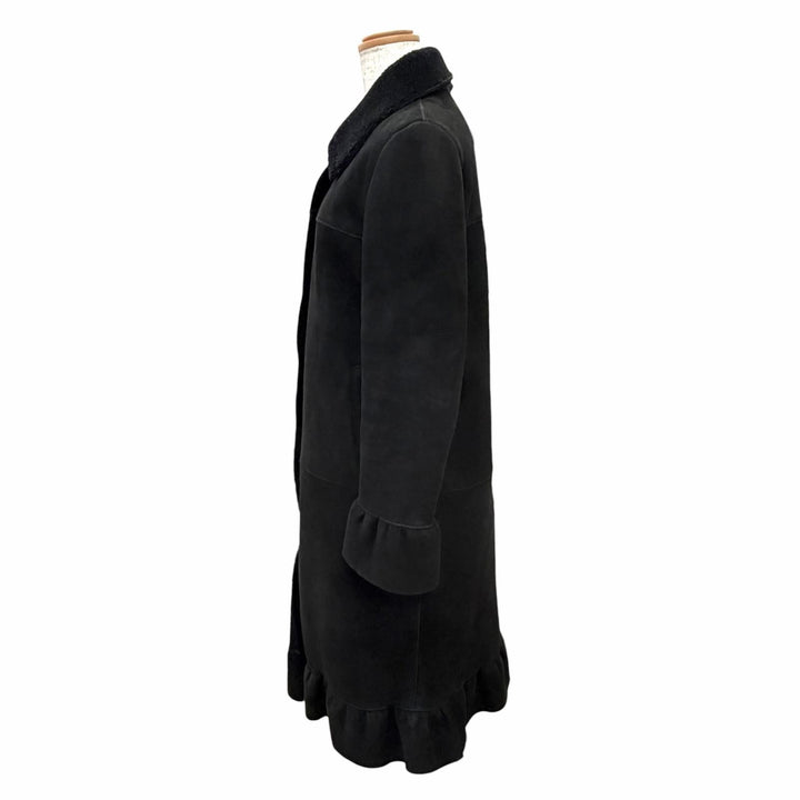 Very Good MIUMIU Mouton coat Flared design long dress black Lamb leather 40