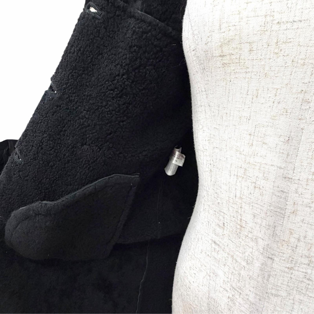 Very Good MIUMIU Mouton coat Flared design long dress black Lamb leather 40