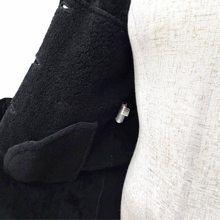Very Good MIUMIU Mouton coat Flared design long dress black Lamb leather 40