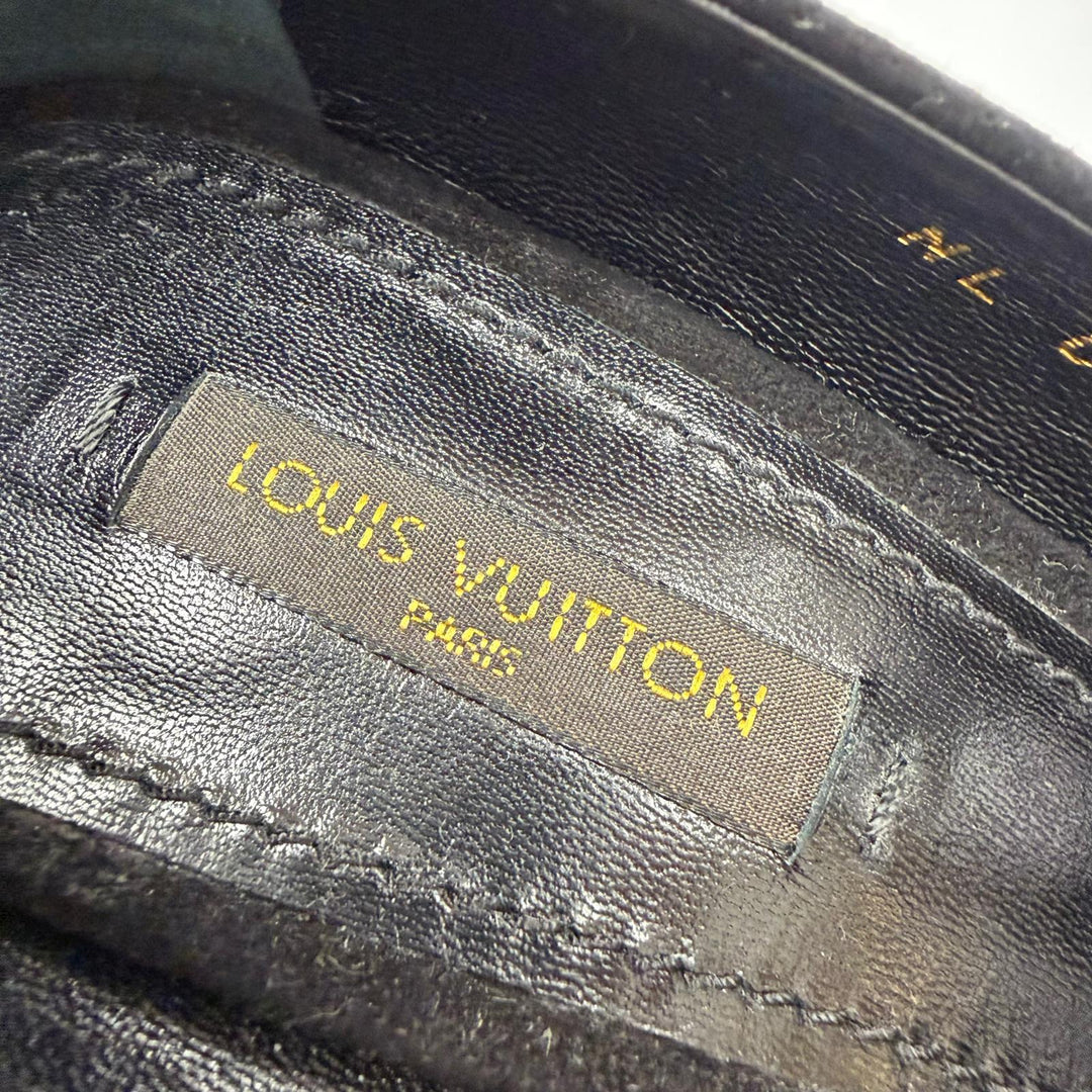Great LOUIS VUITTON pumps LV Metal Ribbon Rhinestone Suede Leather black 35.5