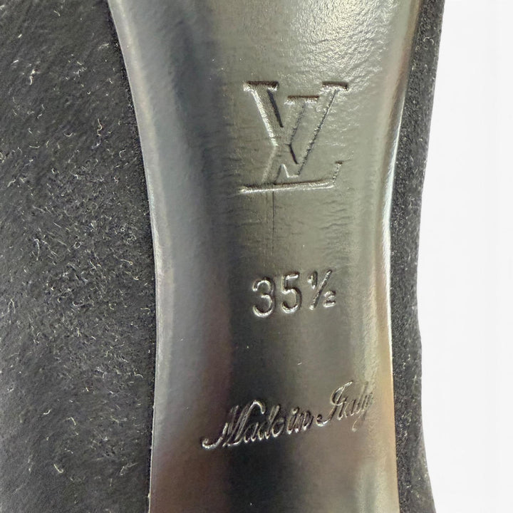 Great LOUIS VUITTON pumps LV Metal Ribbon Rhinestone Suede Leather black 35.5