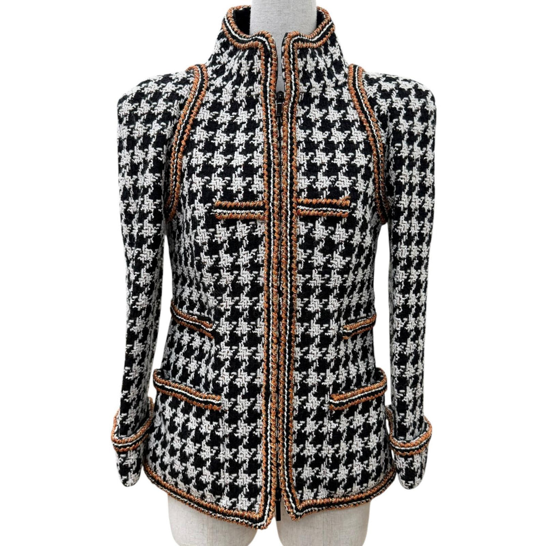 Excellent CHANEL Jacket Houndstooth COCO Button ZIP UP Tweed Jacket 34 17K