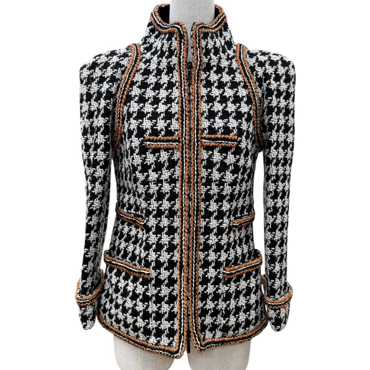 Excellent CHANEL Jacket Houndstooth COCO Button ZIP UP Tweed Jacket 34 17K