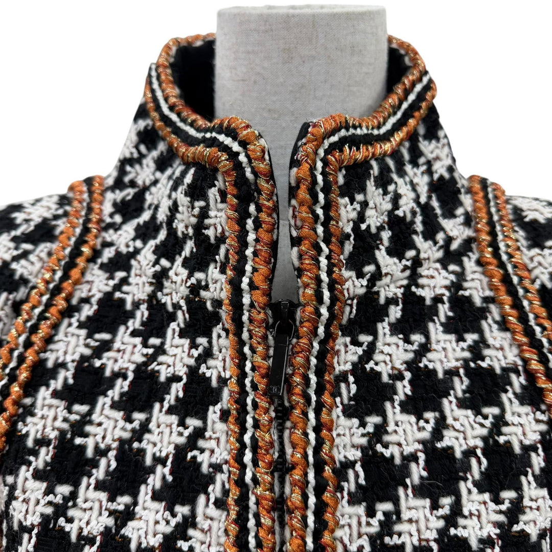 Excellent CHANEL Jacket Houndstooth COCO Button ZIP UP Tweed Jacket 34 17K