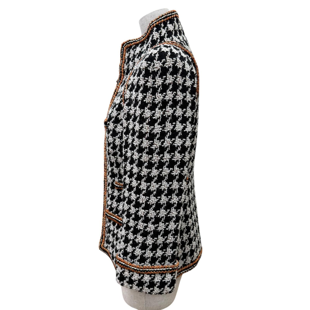 Excellent CHANEL Jacket Houndstooth COCO Button ZIP UP Tweed Jacket 34 17K