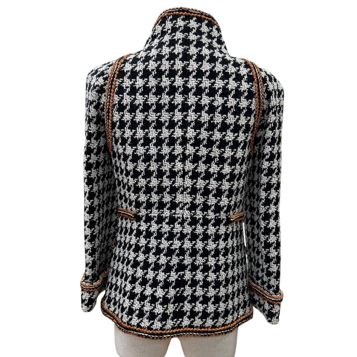 Excellent CHANEL Jacket Houndstooth COCO Button ZIP UP Tweed Jacket 34 17K