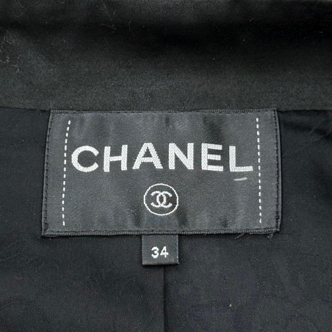 Excellent CHANEL Jacket Houndstooth COCO Button ZIP UP Tweed Jacket 34 17K