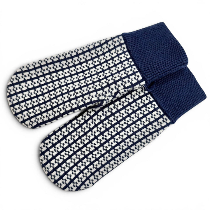 Excellent HERMES Hope Mitten H-pattern knit jacquard gloves Navy cashmere M