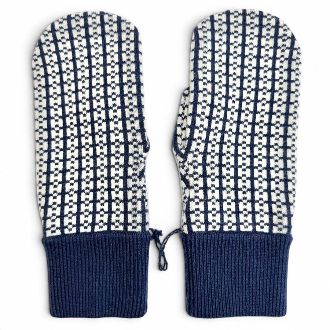 Excellent HERMES Hope Mitten H-pattern knit jacquard gloves Navy cashmere M
