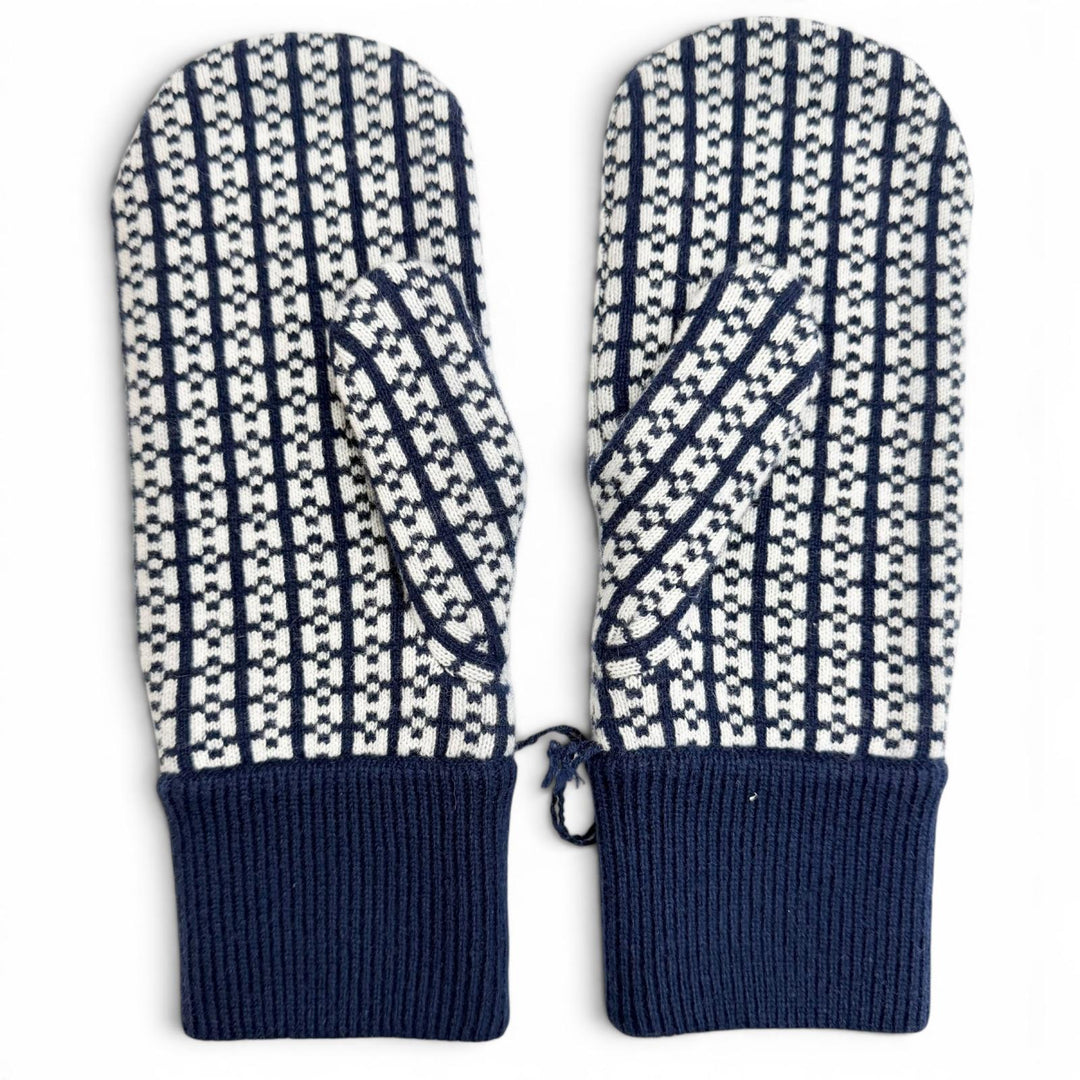 Excellent HERMES Hope Mitten H-pattern knit jacquard gloves Navy cashmere M