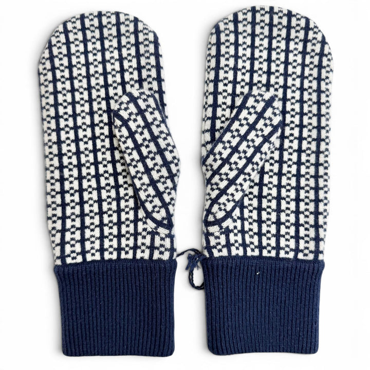 Excellent HERMES Hope Mitten H-pattern knit jacquard gloves Navy cashmere M