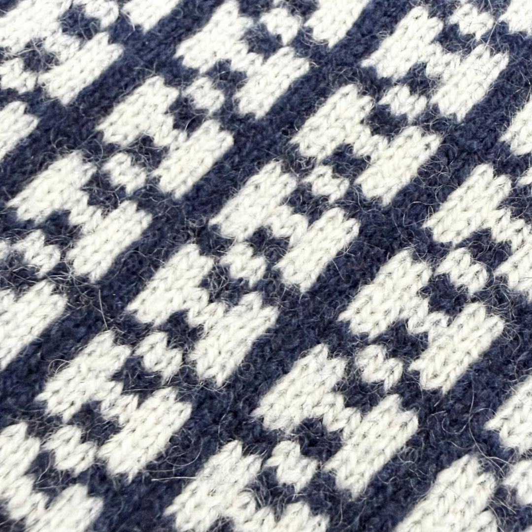 Excellent HERMES Hope Mitten H-pattern knit jacquard gloves Navy cashmere M
