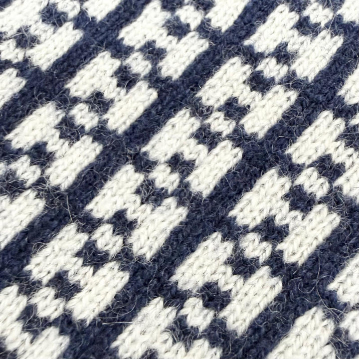 Excellent HERMES Hope Mitten H-pattern knit jacquard gloves Navy cashmere M
