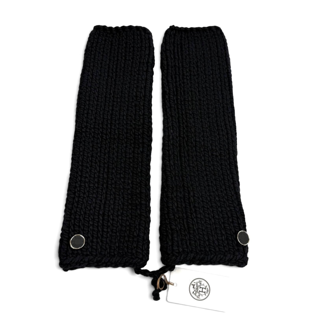Pristine HERMES gloves Serie Metal Knit Arm Warmers black wool Women