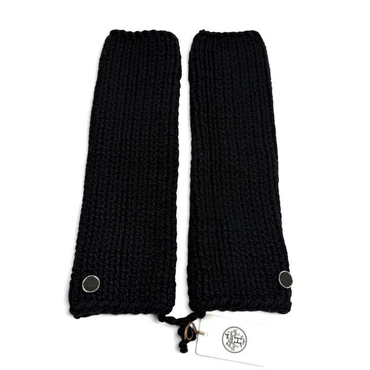 Pristine HERMES gloves Serie Metal Knit Arm Warmers black wool Women