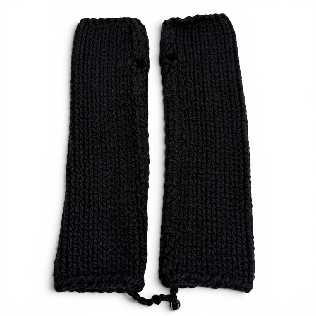Pristine HERMES gloves Serie Metal Knit Arm Warmers black wool Women