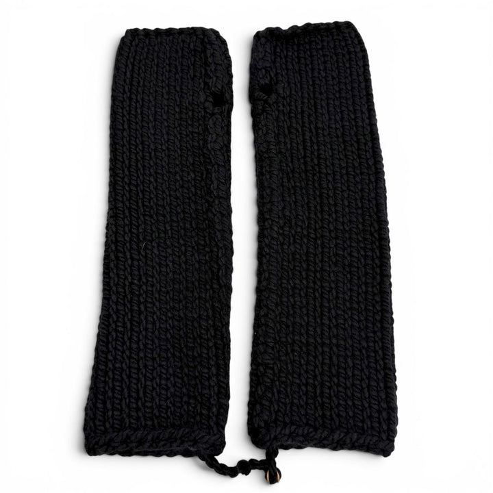 Pristine HERMES gloves Serie Metal Knit Arm Warmers black wool Women