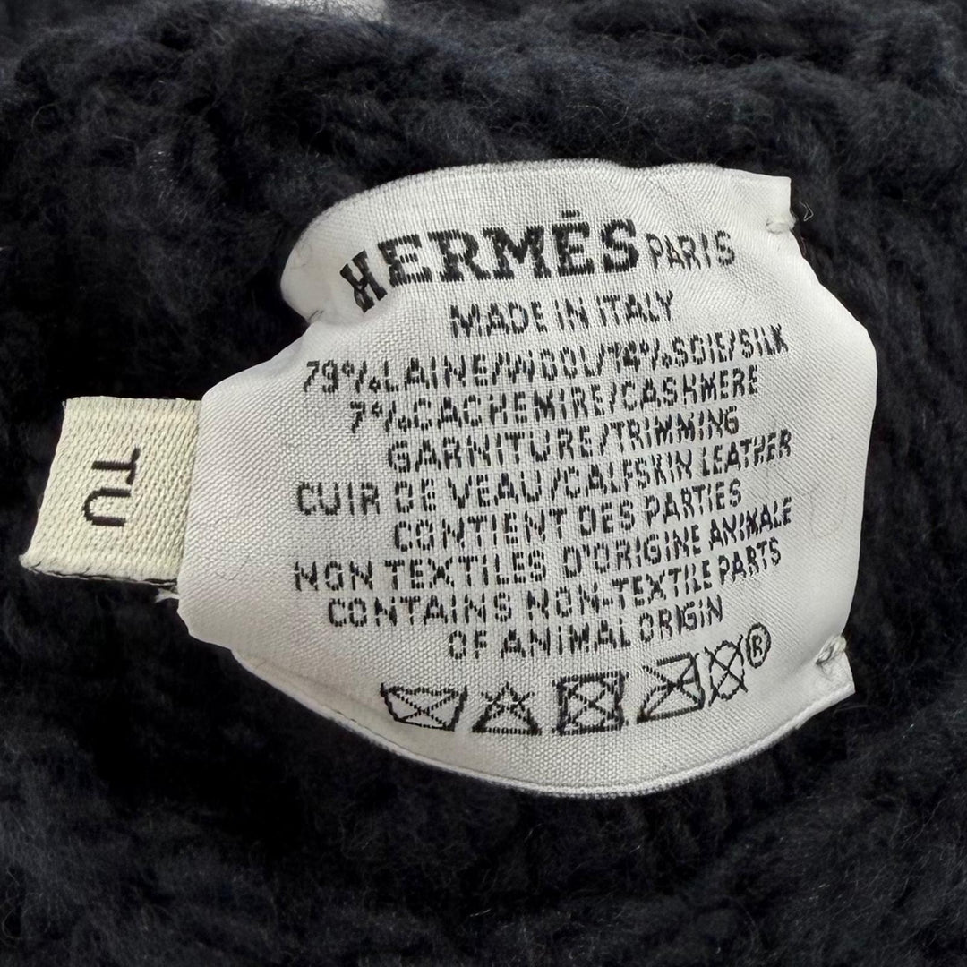 Pristine HERMES gloves Serie Metal Knit Arm Warmers black wool Women