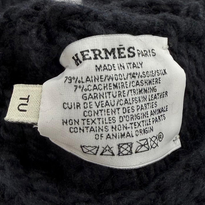 Pristine HERMES gloves Serie Metal Knit Arm Warmers black wool Women