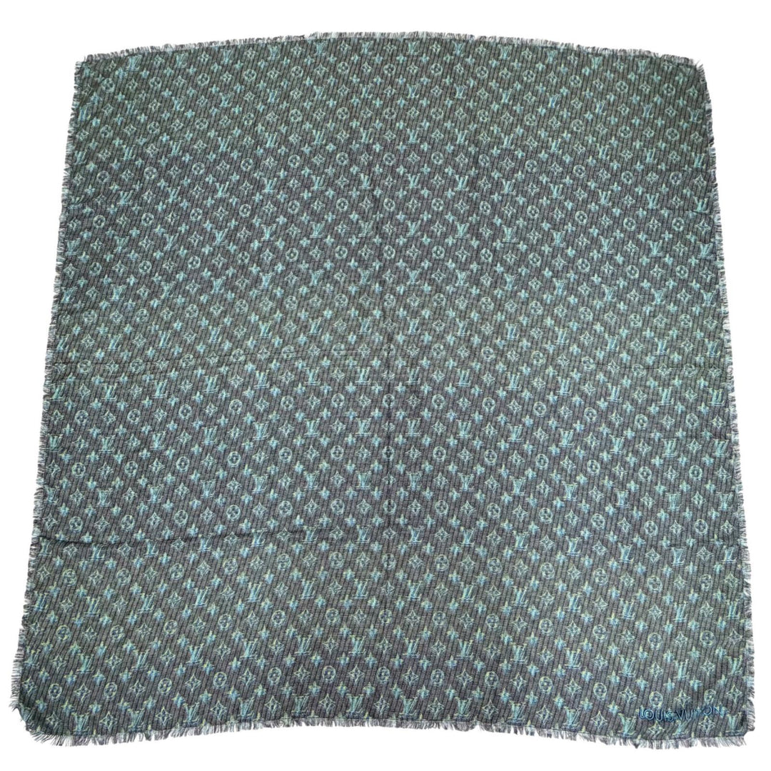 Excellent LOUIS VUITTON LV Pop Monogram Large Shawl Stole Blue silk MP2539
