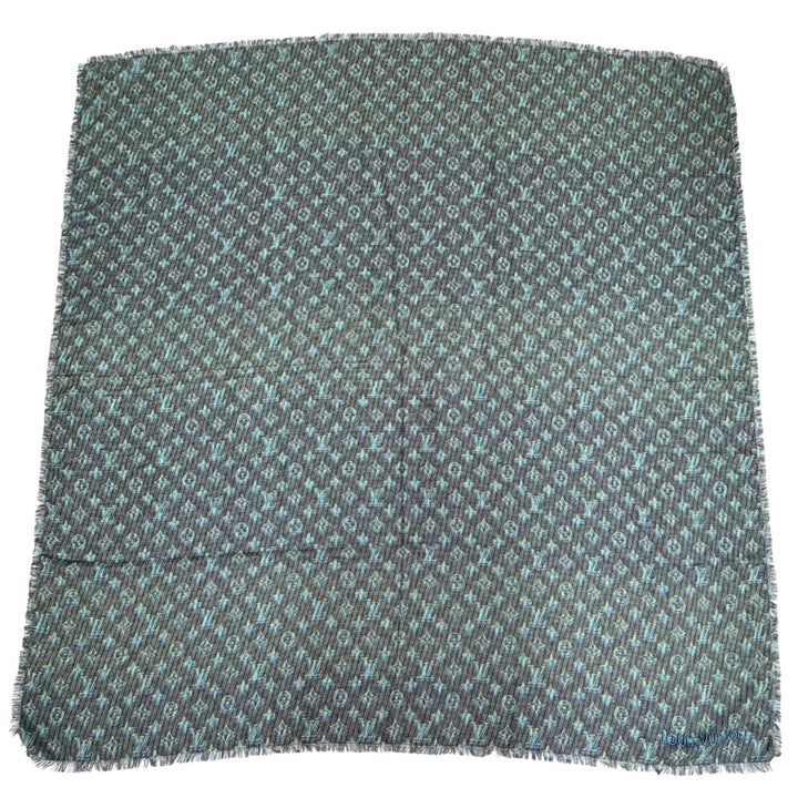 Excellent LOUIS VUITTON LV Pop Monogram Large Shawl Stole Blue silk MP2539