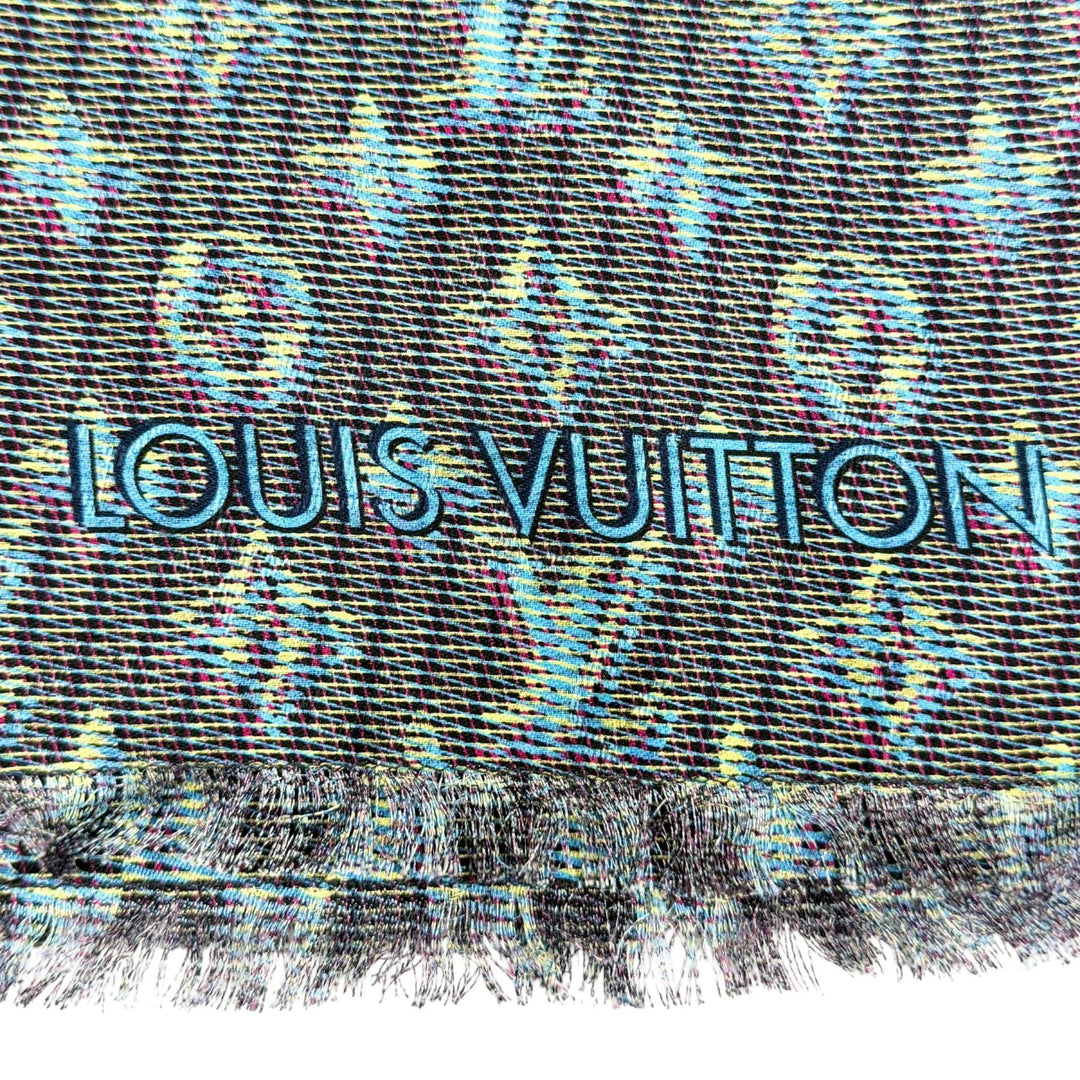 Excellent LOUIS VUITTON LV Pop Monogram Large Shawl Stole Blue silk MP2539