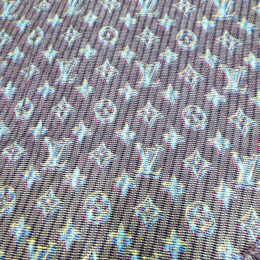 Excellent LOUIS VUITTON LV Pop Monogram Large Shawl Stole Blue silk MP2539