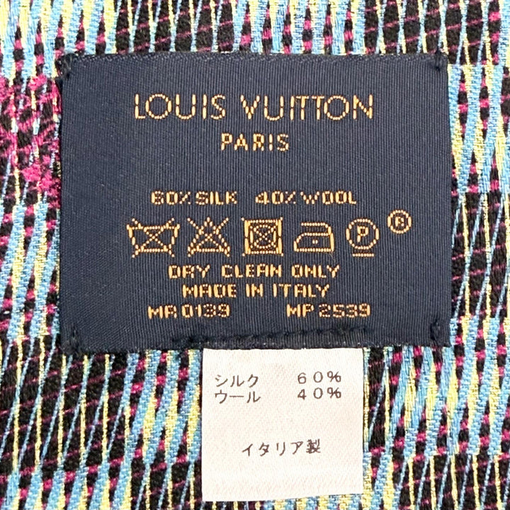 Excellent LOUIS VUITTON LV Pop Monogram Large Shawl Stole Blue silk MP2539