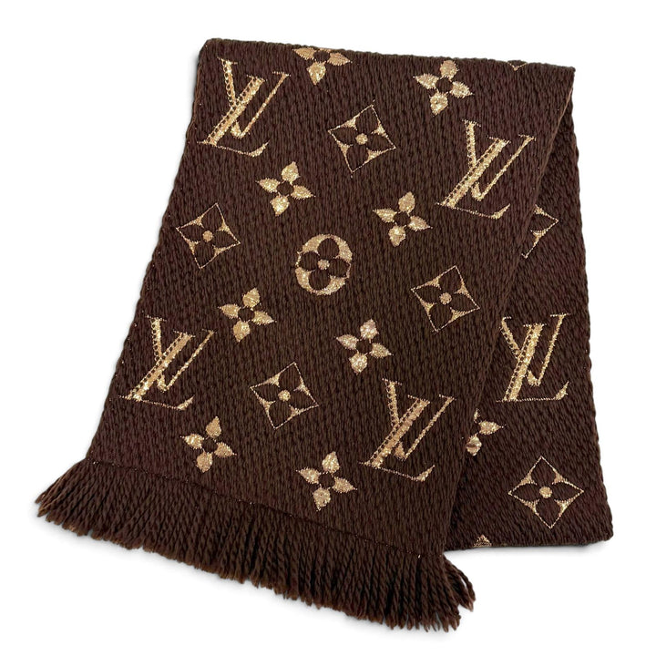 Great LOUIS VUITTON Scarf Escalp Logo Mania Shine Monogram fringe Brown M71383