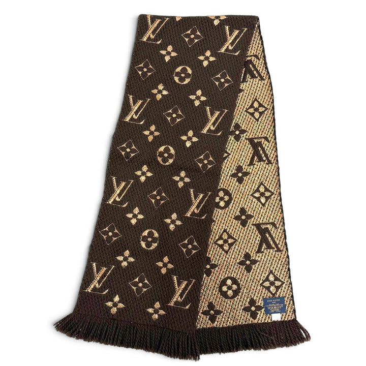 Great LOUIS VUITTON Scarf Escalp Logo Mania Shine Monogram fringe Brown M71383