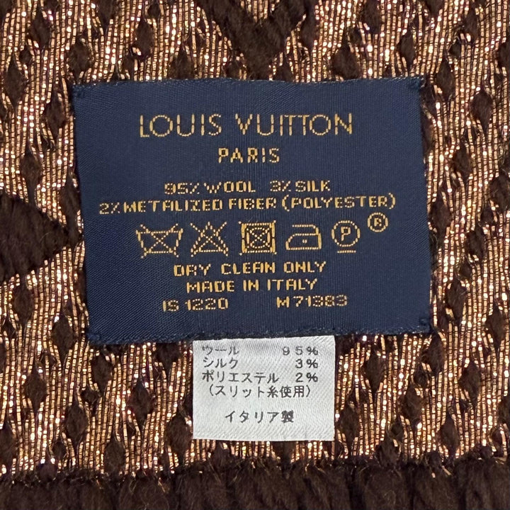 Great LOUIS VUITTON Scarf Escalp Logo Mania Shine Monogram fringe Brown M71383
