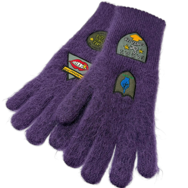 Excellent gloves sacai Mark Gonzales patch purple mohair mens 24-0872S