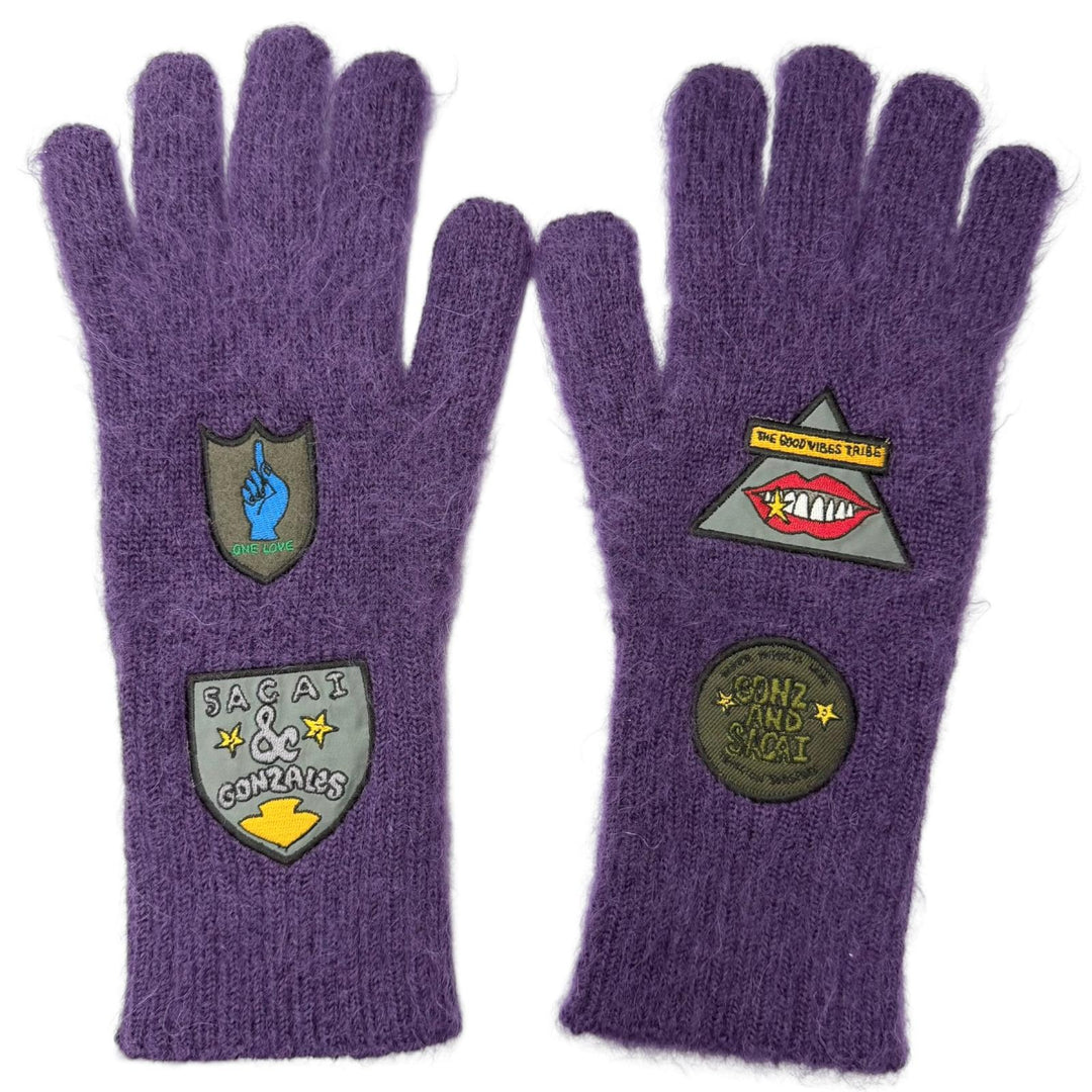 Excellent gloves sacai Mark Gonzales patch purple mohair mens 24-0872S