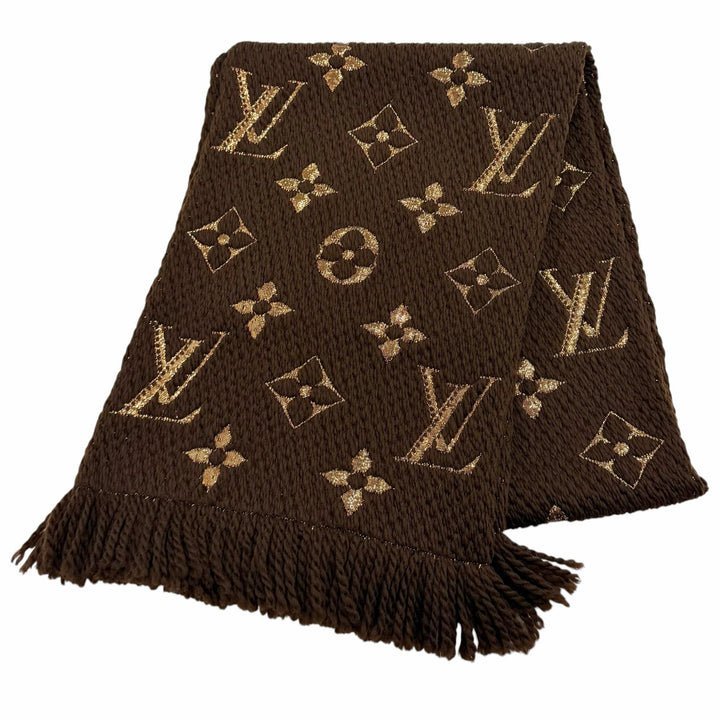 Great LOUIS VUITTON Scarf Escalp Logo Mania Shine Monogram fringe wool M71383