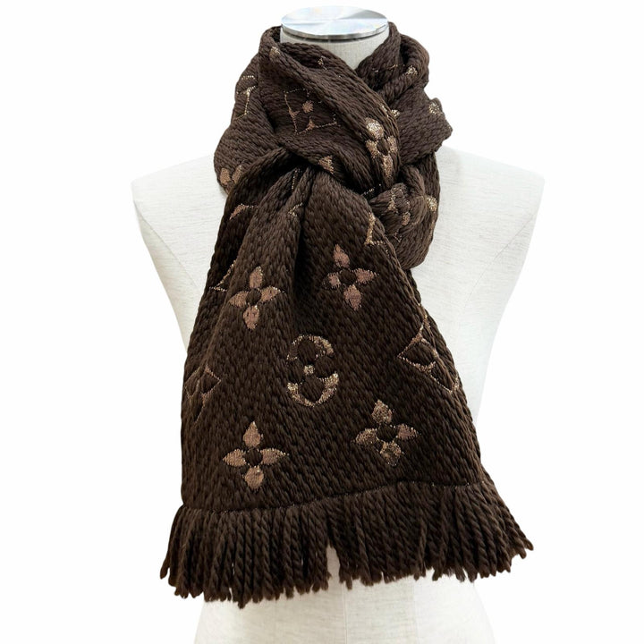 Great LOUIS VUITTON Scarf Escalp Logo Mania Shine Monogram fringe wool M71383