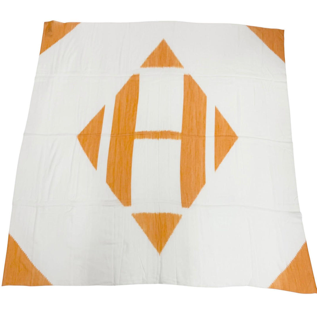 Pristine HERMES scarf Plume H Ikat Orange cashmere Women