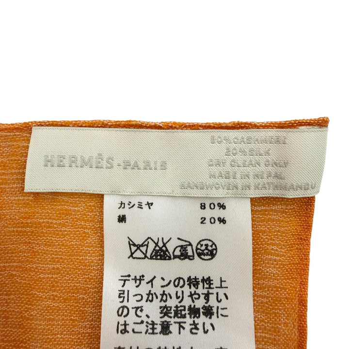 Pristine HERMES scarf Plume H Ikat Orange cashmere Women