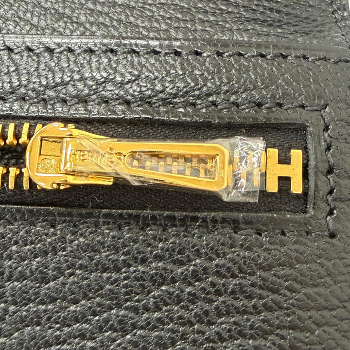 Excellent HERMES Purse Bane Souffle H logo Gold Metal black Shave mens