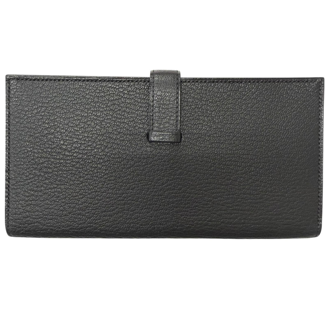 Excellent HERMES Purse Bane Souffle H logo Gold Metal black Shave mens