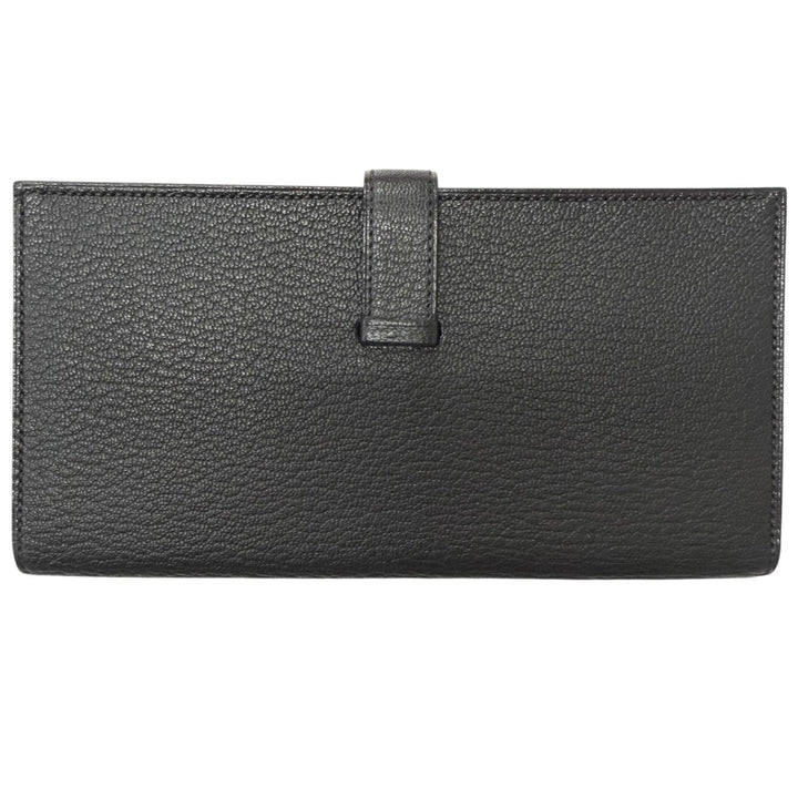 Excellent HERMES Purse Bane Souffle H logo Gold Metal black Shave mens