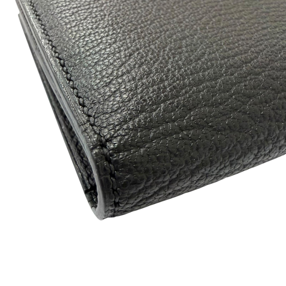 Excellent HERMES Purse Bane Souffle H logo Gold Metal black Shave mens