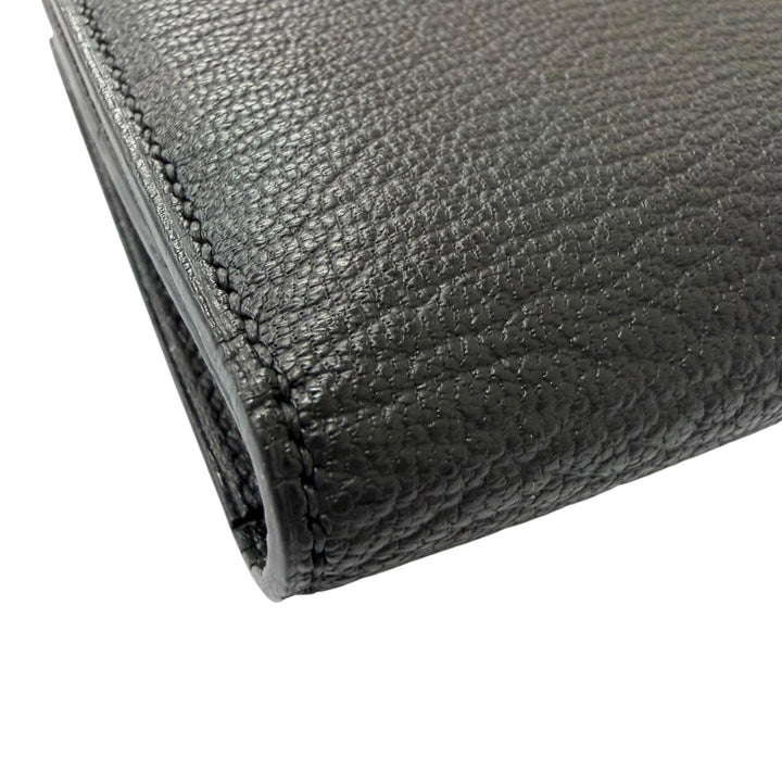 Excellent HERMES Purse Bane Souffle H logo Gold Metal black Shave mens
