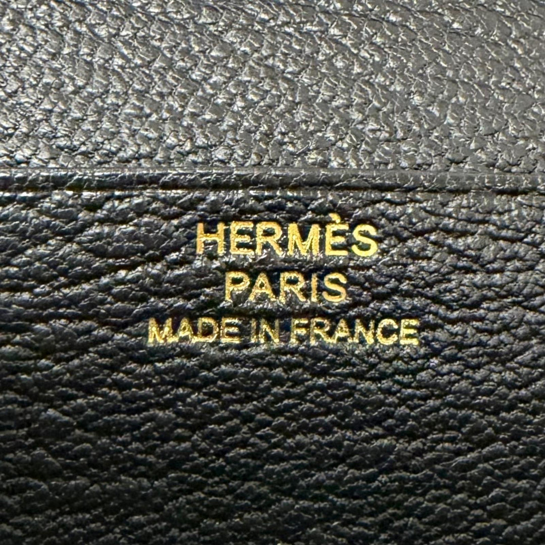 Excellent HERMES Purse Bane Souffle H logo Gold Metal black Shave mens
