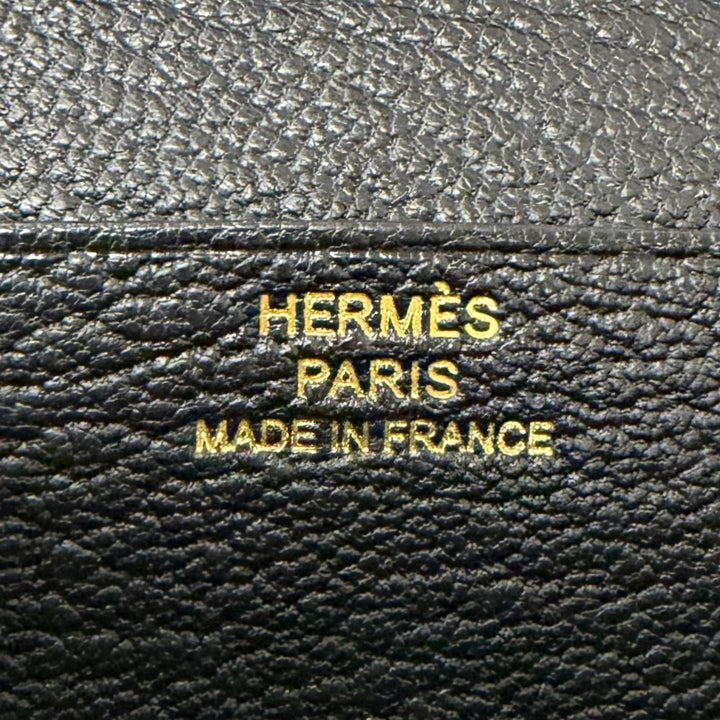 Excellent HERMES Purse Bane Souffle H logo Gold Metal black Shave mens