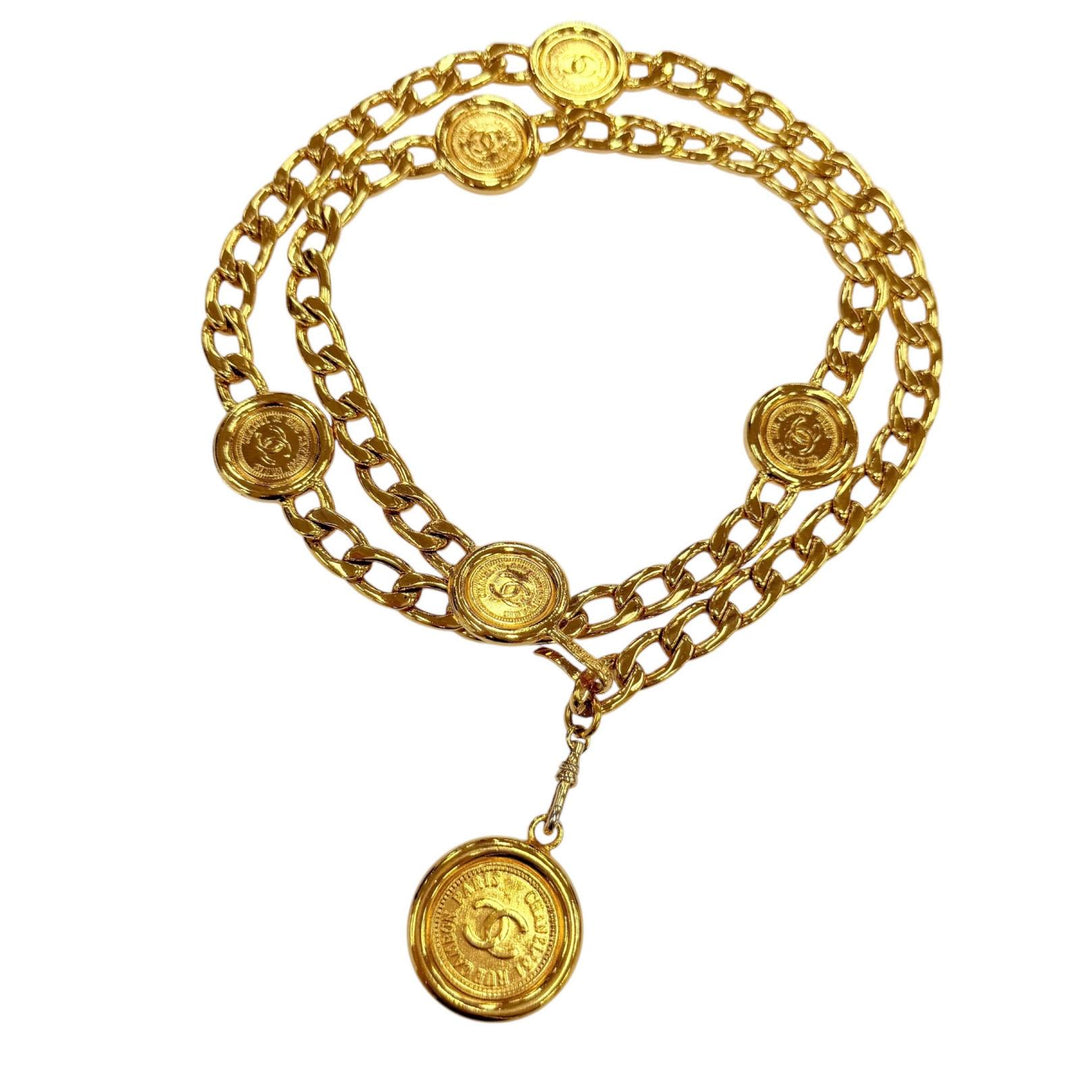 Excellent CHANEL belt COCO Mark Coin Chain gold metal Women