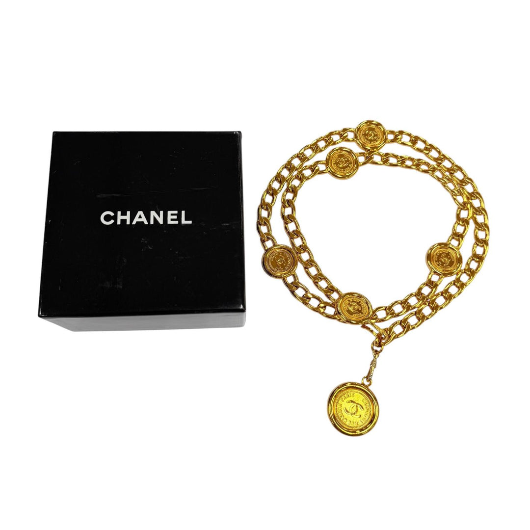 Excellent CHANEL belt COCO Mark Coin Chain gold metal Women