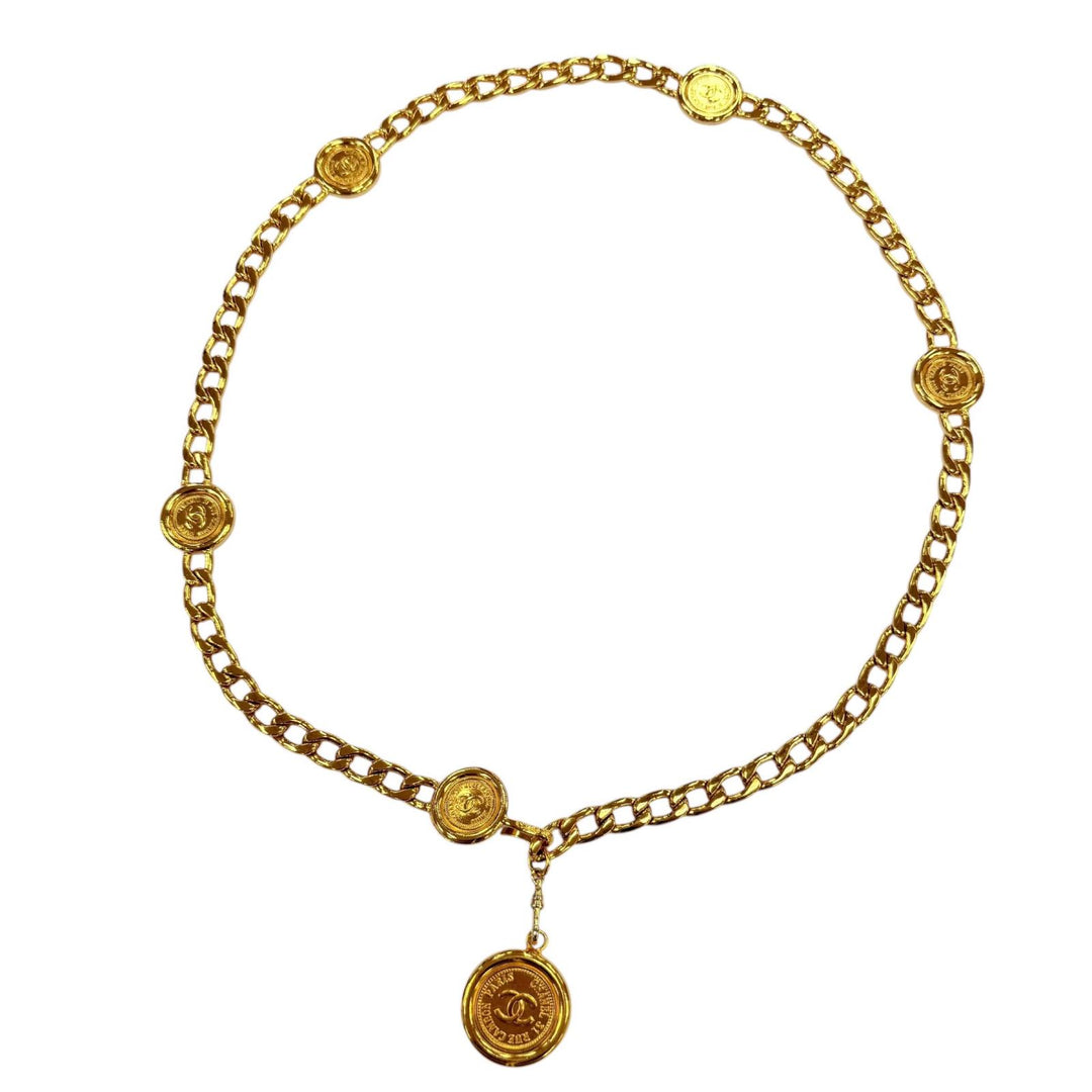 Excellent CHANEL belt COCO Mark Coin Chain gold metal Women